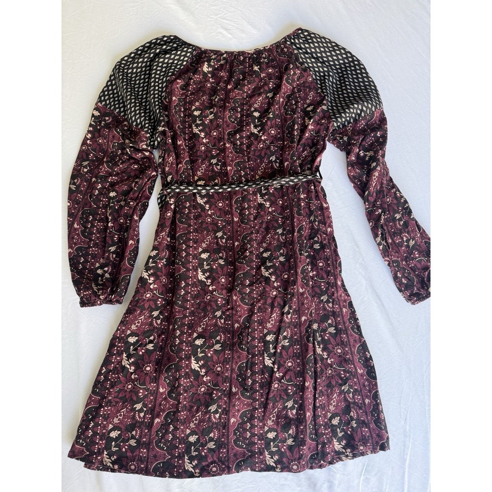 Women's Mid-length Dress Printed, S Long-Sleeve Boho V Neck Dress - Picture 4 of 4